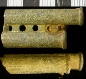 Post medieval copper alloy pan pipes 15th century