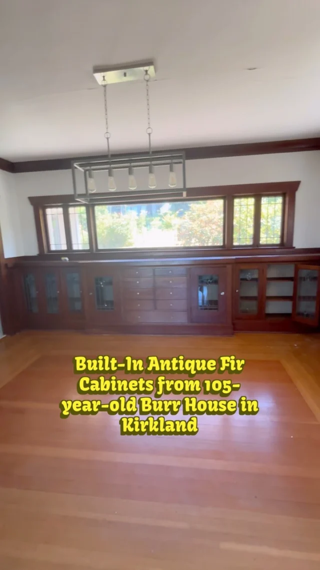 EDIT: All 3 pieces sold, thank you!!Wow, these built-in cabinets are absolute show-stoppers! Made from clear, old-growth fir and possibly as old as the 105-year-old Burr House from which they came, these are truly one-of-a-kind pieces. The leaded glass cabinet doors are super thick and in excellent condition, featuring a lovely tulip flower design at the top of each one. We’re selling these in three separate sections for ease of flexibility in smaller spaces, but you save $500 if you’d like to buy all three together.Left CabinetMeasures 13.5”D x 45.5”H x 48.5”W$700Right CabinetMeasures 13.5”D x 45.5”H x 53.5”W$700Middle Cabinet with drawersMeasures 20”D x 45.5”H x 92”W$1600Buy all three cabinets for $2500 and save $500! These are not in our online inventory just yet, so you can call the Seattle store (206-624-4510) to place a temporary hold or purchase over the phone, or come on down to SODO today and see them for yourself!#BuiltInCabinet #Craftsman #Bungalow #BurrHouse #KirklandWA #Kirkland #Eastside #CenturyHome #HistoricHome #Cabinets #Builtin #LeadedGlass #Storage #Classy #Antique #Vintage #VintageVibes #Fir #OldGrowth #ClearFir #Salvage #Earthwise #Seattle